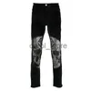 Mäns jeans män rhinestone svarta stretchiga jeans mager smala passande het borrbrev punk streetwear cyklistbyxor man denim penna byxor y2k j230806