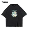 Camiseta Masculina Fygon Summer Retro T-shirt Estampa Escapada Manga Curta Gola Redonda Versão Solta Processo de Lavagem Feminino Maré Coreana
