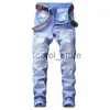 Jeans pour hommes 2022 à la mode nouveaux jeans de moto pour hommes trous plissés pantalons en denim décoratifs hommes bleu blanc rouge vert jaune pantalon décontracté J230806