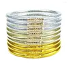 Bracelet 9 pièces/ensemble brillant bouddhiste Jonc Bracelets paillettes rempli gelée Silicone ensemble Bracelet souple pour femmes filles