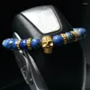 Strand Natural Blue Emperor Stone Beads Hombres Pulsera Brazalete de acero inoxidable Ghost Head Jewelry Pulseras Masculina