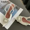 Sandaler Eilyken Summer New Crystal Women Pumps Shoes Fashion Thin Heels Point Toe Elegant Slingback Sandaler Tacones Mujer J230806