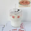 Bouteilles d'eau Bouteille en verre avec couvercle Portable Café Lait Thé Jus Tasse Grande capacité Réutilisable Coréen Ins Vent Fille Coeur Bureau Maison