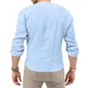 メンズTシャツ2023メンズトップスプリング/夏のレジャートロピカルコットンと深いVネックソリッドロングスリーブTシャツ男性用