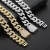 Hip Hop 15 MM Double Rangée Glacé Plein Diamant Cubain Collier Bling Hip Hop Bijoux Collier Pour Hommes