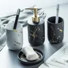 Bad Accessoire Set Bekerhouder Met Accessoires Marmeren Dispenser Zeep Goud Tandenborstel Zwart Badkamer Schotel Home Organizer Lotion