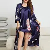 Roupa de dormir feminina XL-5XL tamanho grande roupão de banho feminino estampado quimono camisola verão conjunto de roupão feminino cetim camisolas lingerie