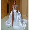 Taille plus arabe aso ebi luxueux cristaux de perles robe de mariée en dentelle sirène satin robes de mariée robes 2023 es