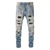 Roupas de grife Jeans Amires Calça jeans Amies High Street Blue Jeans 6523 Barba de gato quebrada Hot Diamond Graffiti Jeans Slim Fit Small169