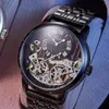 腕時計のトップダブルツアービヨンウォッチメンズステンレススチールストラップ防水クラシックブラックメカニカルウォッチ