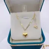 Chains Labb Real 18K Gold 3D Love Necklace Aver All Over Fat Heart Pendant for Women's Fine Jewelry's Day Gift X0046