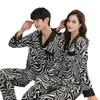 Vêtements de nuit pour femmes Couple printemps été pyjamas ensemble imprimé léopard 2 pièces à manches longues chemise pantalon amoureux ample sommeil costume pyjamas