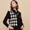 Women's Sweaters Black White Plaid Knit Fashion Women Sweater Pullover Sleeveless Tank Loose Casual JK Student Lady Vest Jumpers Clothes