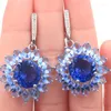 Dangle Earrings 42x26mm Gorgeous 11g Round Violet Tanzanite Dark London Blue Topaz White CZ Engagement 925 Solid Sterling Silver