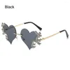 Sunglasses Retro Rimless Flame Heart For Women Trendy Bling Heart-shaped Sun Glasses Summer Beach Shades Party