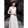 Ethnic Clothing Elegant V-neck Backless Wedding Dresses Bridal French White Satin Party Gowns Vestidos De Novia