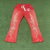Patchwork Hellstar Dios Red Flare Sweatpants Män Kvinnor Vintage Jogger Drawstring Flare Pants T230806