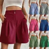 Shorts ativos femininos cor de verão calças soltas casuais cintura alta botão perna larga 18 alto feminino para mulheres