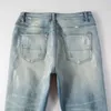 Projektant odzież Amires dżinsowe spodnie amizy high street męs moda jasnoniebieski atrament graffiti dziura łamanie dżinsów młodzież Slim444