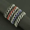 Hip hop rapper Men Diamond Cuban chain bracelet colorful double rows rhomboid rhinestones shiny hand jewelry Nightclub show wholesale jewelry 20cm length 1673