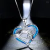 Pendentif Colliers Charm Femme Main Dans Collier Or Rose Argent Couleur Chaîne Mignon Blanc Bleu Opale Coeur Pour Les Femmes