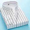 Chemises décontractées pour hommes 2023 à manches longues bleu blanc rayé chemise robe mode coupe standard boutonné chemisier
