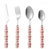 Set di stoviglie Ceramica Manico perlato Posate Posate Posate in acciaio inossidabile Creatività Coltello Cucchiaio Forchetta