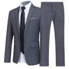 Erkekler Suits Mens 2 Parça Takım Blazer İnce Fit Smokin Ceket Ceket ve Pantolon Set resmi parti katı tek göğüslü İngiliz beyefendi