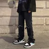 Jeans masculino HOUZHOU para homens preto punk gótico jeans calças masculinas calças góticas jeans hip hop streetwear fitas japonesas
