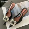 Sandaler Eilyken Summer New Crystal Women Pumps Shoes Fashion Thin Heels Point Toe Elegant Slingback Sandaler Tacones Mujer J230806