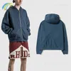 Tissu lourd Bleu Zipper Hoodie Hommes Femmes 1 1 Meilleure Qualité Classique Brodé Manteaux Patchwork Capsule Zip T230806