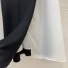 Лето с брошью Белое Черное контрастное платье со вставками с длинным рукавом и v-образным вырезом миди повседневные платья B3G041818 Плюс размер XXL