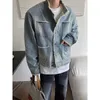 Heren Jassen Koreaanse High Street Stand Kraag Bomber Denim Jas Mannen Harajuku Multipockets Kwastje Jas Lente Herfst Casual Unisex 230804