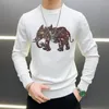 Suéteres masculinos outono e inverno suéter estampado diamante elefante pulôver casual manga comprida blusa quente superdimensionada