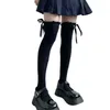 Women Socks Womens For Extra Long Opaque Thigh High Stockings Japanese Preppy Style Sweet Frilly Ruffled Ribbon Bowknot