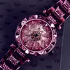 Relógios de pulso femininos relógios de design de aço inoxidável com latão movimento japonês à prova d'água plano redondo chapeado design estrelado para mulher