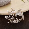 Brooches Fashion Crystal Bird Brooch Gold Color Metal Simulated Pearl Large For Women