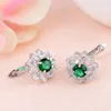 Stud Earrings Luxury Green Glass Filled Stone Flower For Women Fashion Jewelry Gift Party And Friend Sister