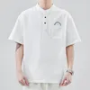 Men's Polos Summer Clothing Short Sleeve Stand Collar Trend Japanese Solid Color Loose Spliced Button Pocket T-shirt