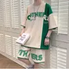 Erkeklerin eşofmanları yaz seti Japonya Harajuku High Street T-shirt şort 2 adet ekleme waffle tee spor pantolon moda giyim