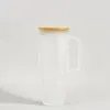 Gobelet en verre à sublimation UPS 32 oz 40 oz avec poignée couvercle en bambou tasses en verre transparent givré blanc grande capacité tasse à bière vin cola boisson tasse 8.6