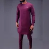 Survêtements pour hommes en costumes pour hommes 2 pièces ensembles tenue à manches longues brodé haut décontracté et pantalon de couleur unie costume ethnique africain 230804