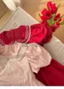 Abiti da ragazza New Summer Red Pink Floral Lace Dress Lolita Child Girls Midi Dress Abiti per bambini per adolescenti Party Princess Sundress x0806