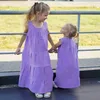 Flickans klänningar 2022 Summer Korea Japan Childrens Purple Cotton Muslin Girls Sleeveless Dress Ruffle Casual Loose Beach Dresses 212y X0806