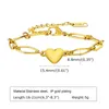 Pulseiras de elo corrente de aço inoxidável com pingente de coração pulseira para mulheres meninas ajustável banhado a ouro 14k