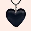 Pendant Necklaces Heart Crystal Sliver Color Necklace Alloy Bright Red Charm Black Leather Rope 18 Inch Long