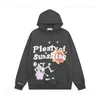 Retro Letter Skull Foam Graffiti Borduren Fleece Hoodies voor Mannen Voorzak Trui Grijs Zwart Sweatshirt met capuchon Oversized T230806