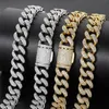 Hip Hop 15 MM Double Rangée Glacé Plein Diamant Cubain Collier Bling Hip Hop Bijoux Collier Pour Hommes