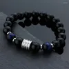 Strand 10MM Black Beads Beaded Bracelet Tiger Eye Stone Stainless Steel Accessories Hand Ornaments