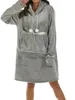 Ensemble pyjama confortable en flanelle pour femme avec sweat à capuche en peluche, poche kangourou et manches longues – Vêtements de détente chauds pour les nuits d'hiver